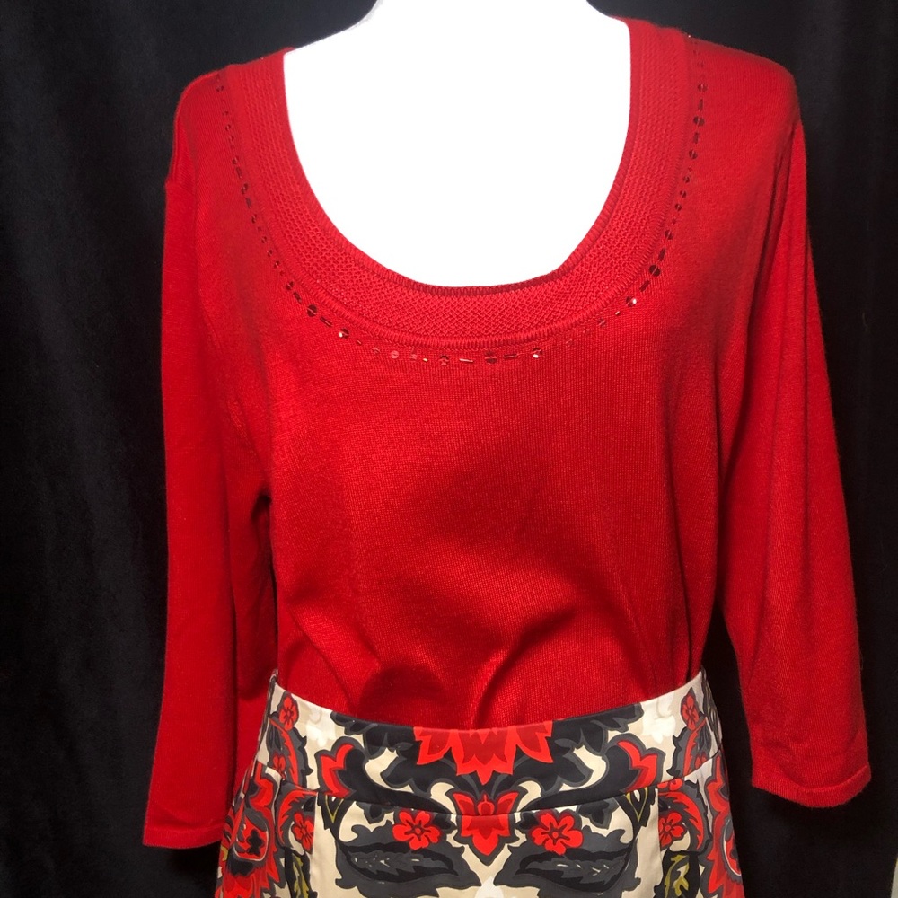 Norton Mcnaughton Womens XL red sweater Top lightweight Holidays 3/4 Sleeve